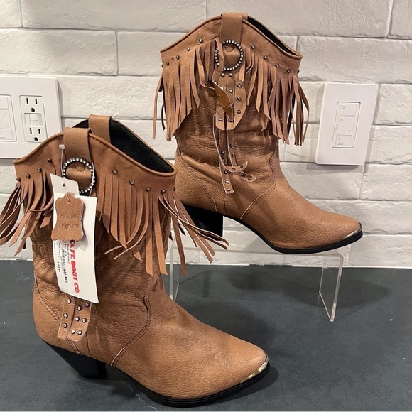 NWT Santa Fe Boot sz 8 tan leather fringed bling cowgirl boots - Picture 4 of 16